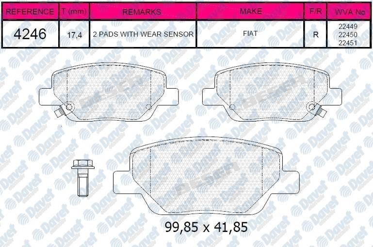 BESER 4246 Fren Balatasi Arka Wva22449-22450-22451 Egea 1.3-1.4-1.6-1.6d 15->